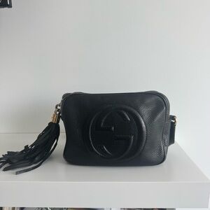 Black Gucci Crossbody Camera Bag with Fringe